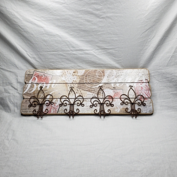 French Fleur-De-Lis Wall Four Hook Rack - Picture 6 of 7